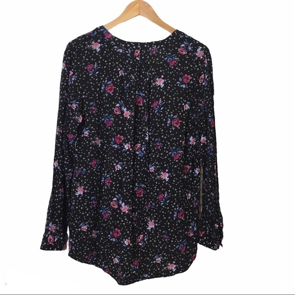 Bailey & Chloe Womens Size M Top Blouse V Neck Long Sleeve Blue Floral Rayon - Picture 2 of 9